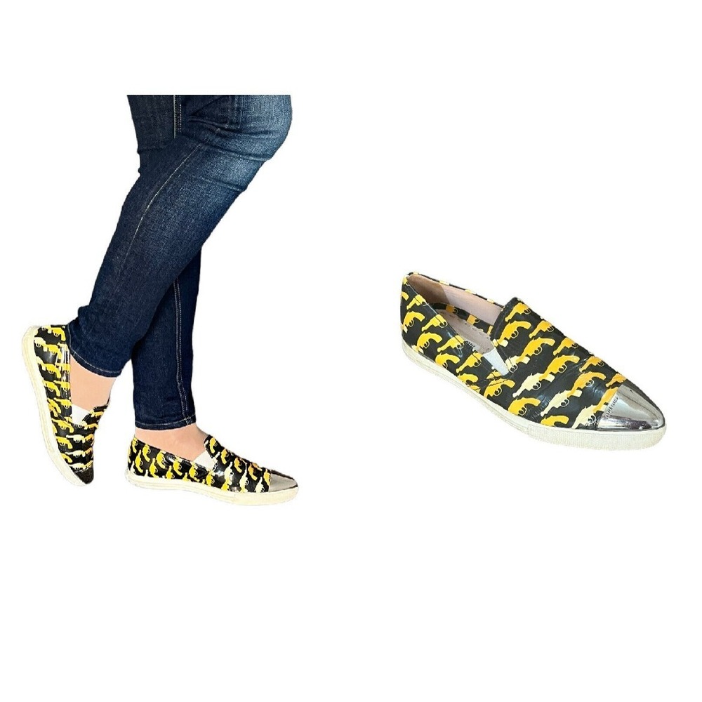 Miu Miu Prada Yellow Pistol Gun Patent Leather slip on metal cap toe sneakers 36